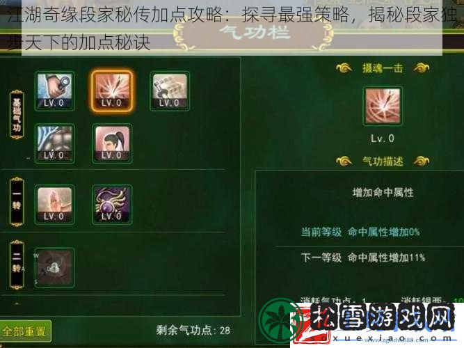江湖奇缘段家秘传加点攻略：探寻最强策略-揭秘段家独步天下的加点秘诀