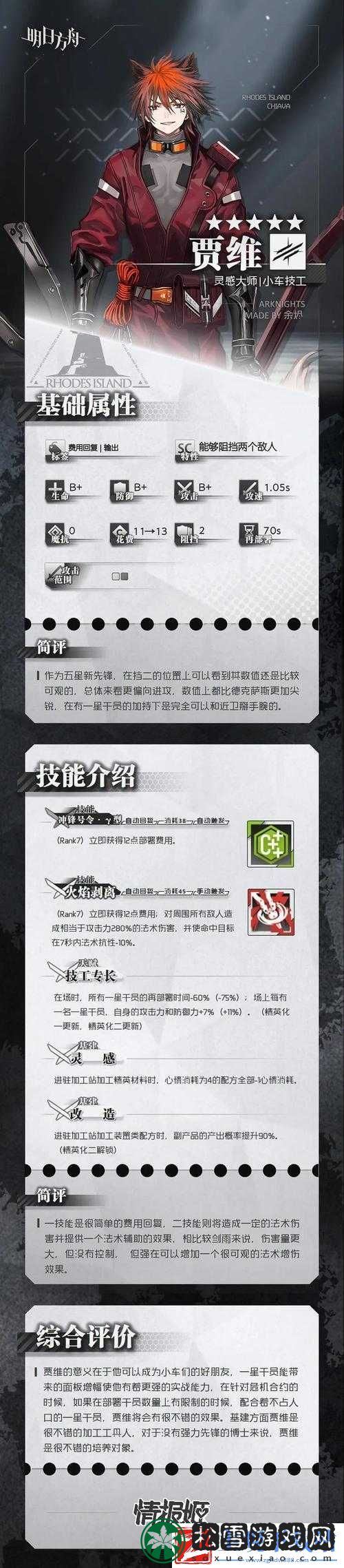 明日方舟贾维技能属性及强度如何